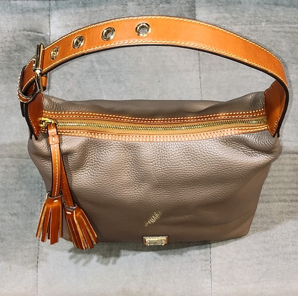 DOONEY & BOURKE PAIGE SAC PEBBLED LEATHER TASSLED HOBO BAG IN ELEPHANT BNWOT - Picture 12 of 16